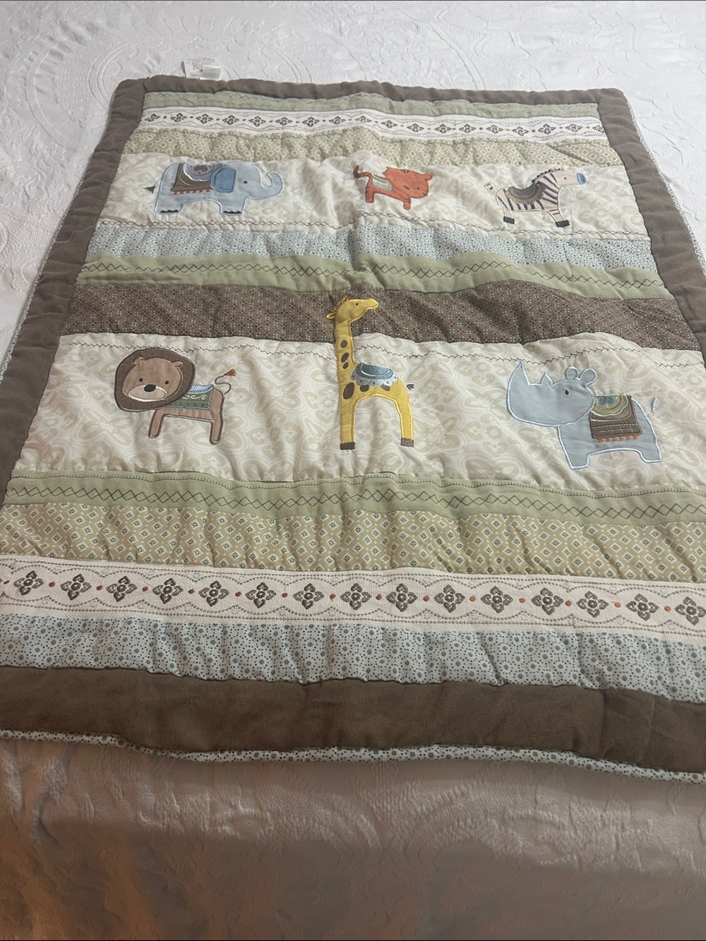 Carter's Quilted Safari Animal Baby Throw - Brown, Cream, Green, Blue, Yellow